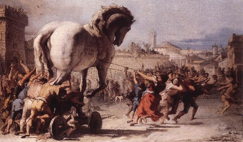 TIEPOLO, Giovanni Domenico The Procession of the Trojan Horse in Troy e oil painting image